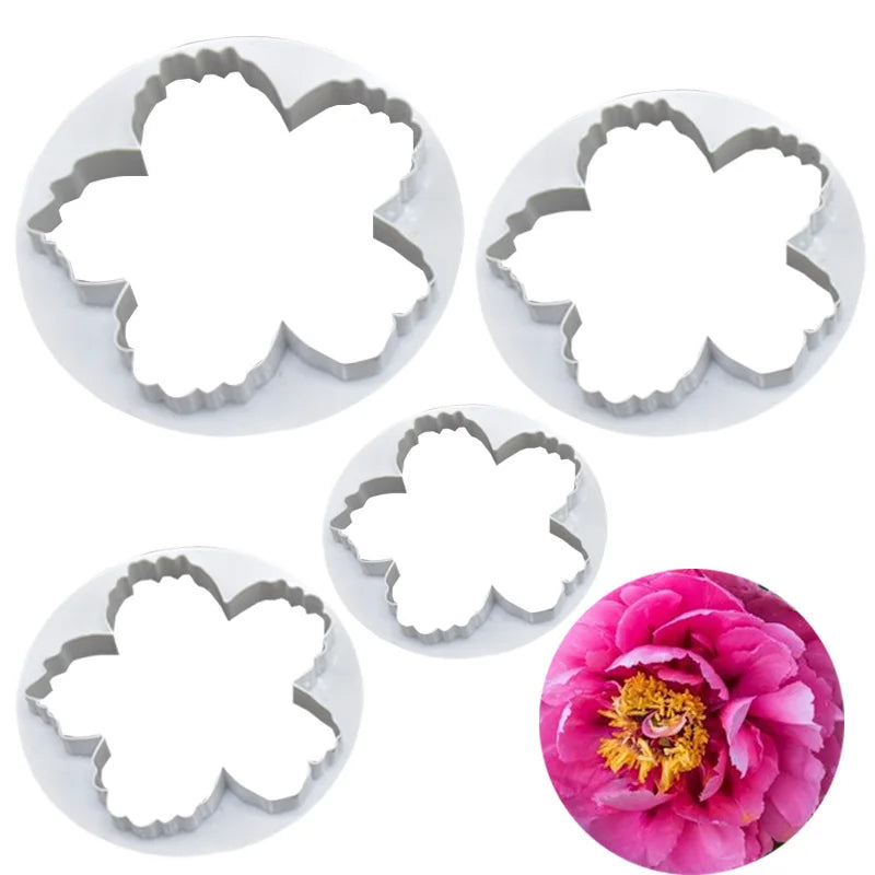 4pcs/set Baking Tools 3D Biscuit Peony Flower Cookie Cutter and Cookie Stamps
