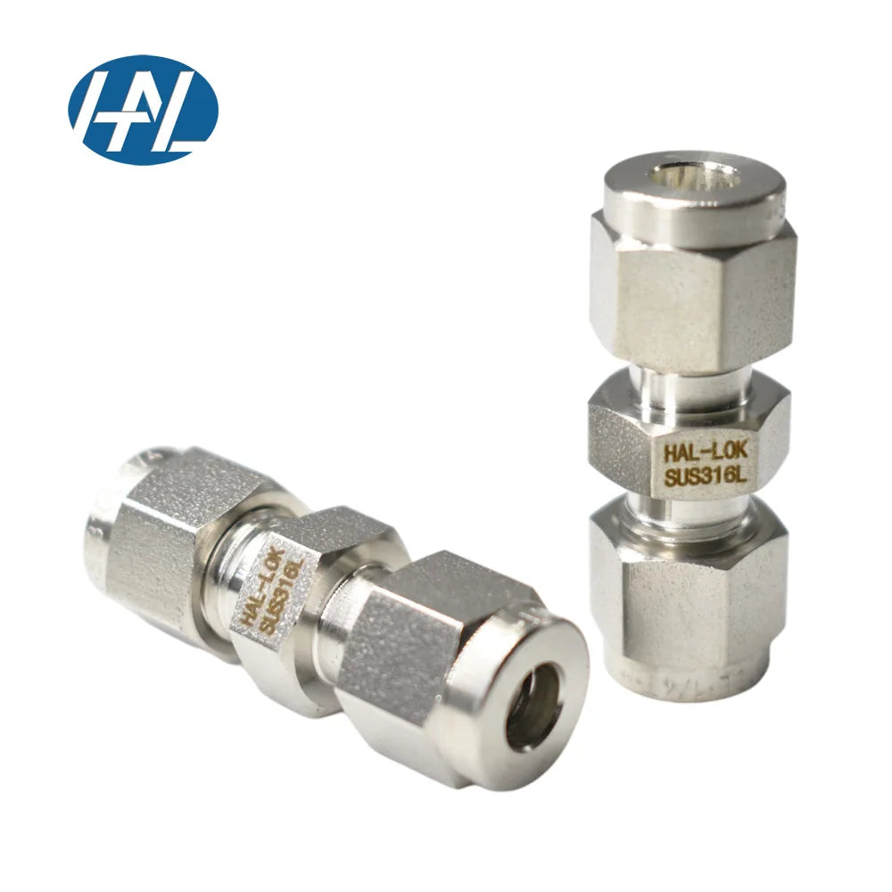 Double Ferrule Stainless Steel Straight Union Metric or Fractional Compression Instrument with Polishing Surface Treatment