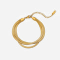 Fashionable Three Layer Delicate Flat 18K Gold Plated Stackable Stainless Steel Snake Chain Bracelet