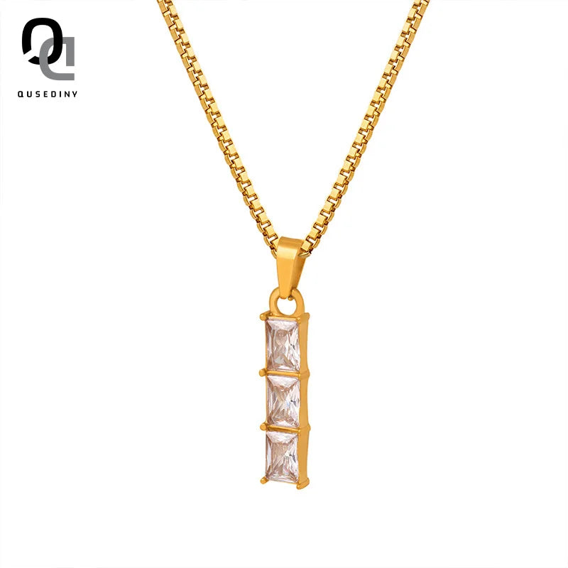 QUSEDINY Adjustable Titanium Steel Stainless Steel Bling Pendant Choker Necklaces Novel Rectangle Crystal Parties Weddings
