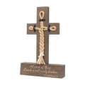 Handmade Religious Style Pine Wooden Cross with Rope and Base Polished Technique Home Crafts