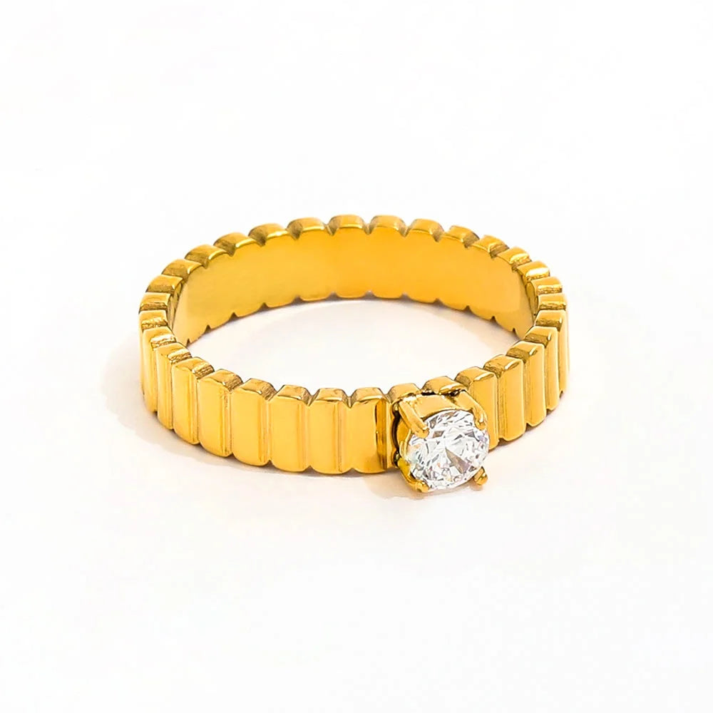 Joolim High End 18K Gold Plated Round Zirconia Gear Band Ring for Women Finger Ring Non Tarnish MegaBDM