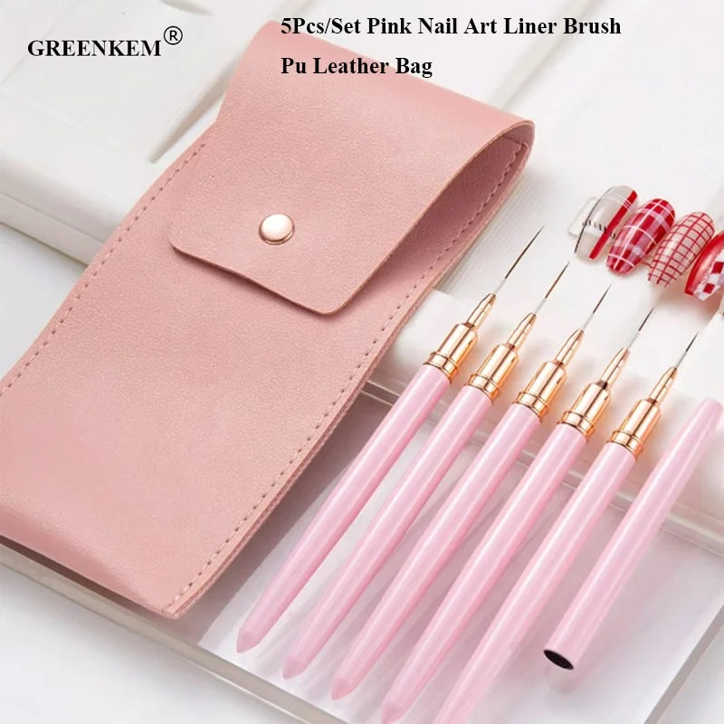 5Pcs/Set New Design Detailed DIY UV Gel Tool Painting Pen Nail Art Pink Ultra Thin Long Nail Art Liner Brush