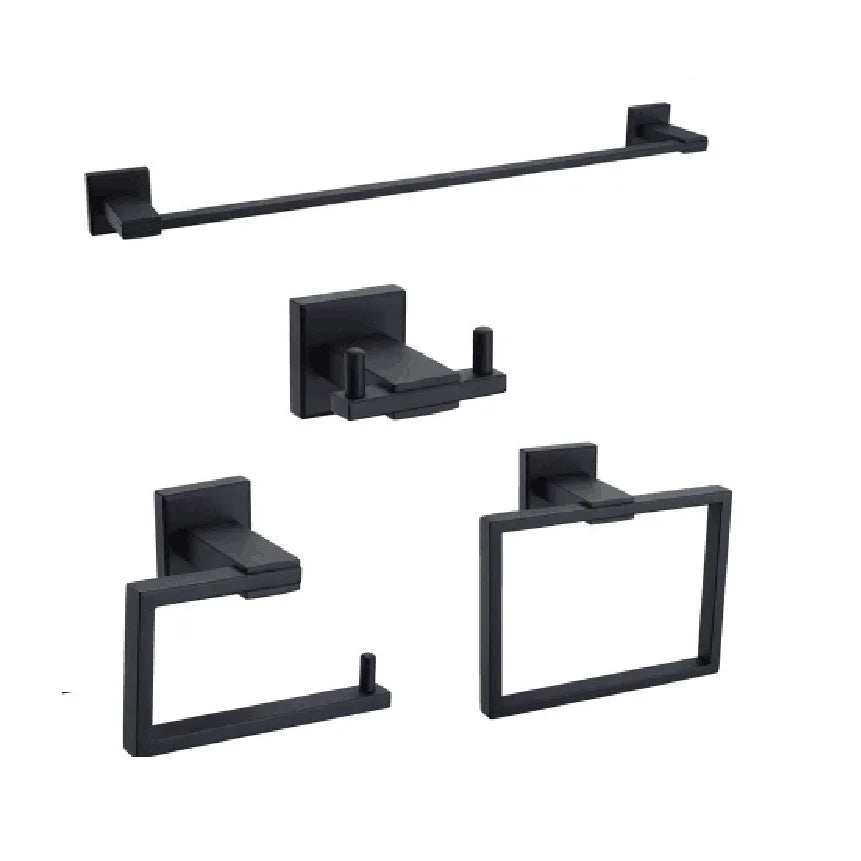 Wall Mount Industrial Eco-Friendly Four-Piece Bathroom Accessories Set Black Stainless Steel Towel Holder Rack