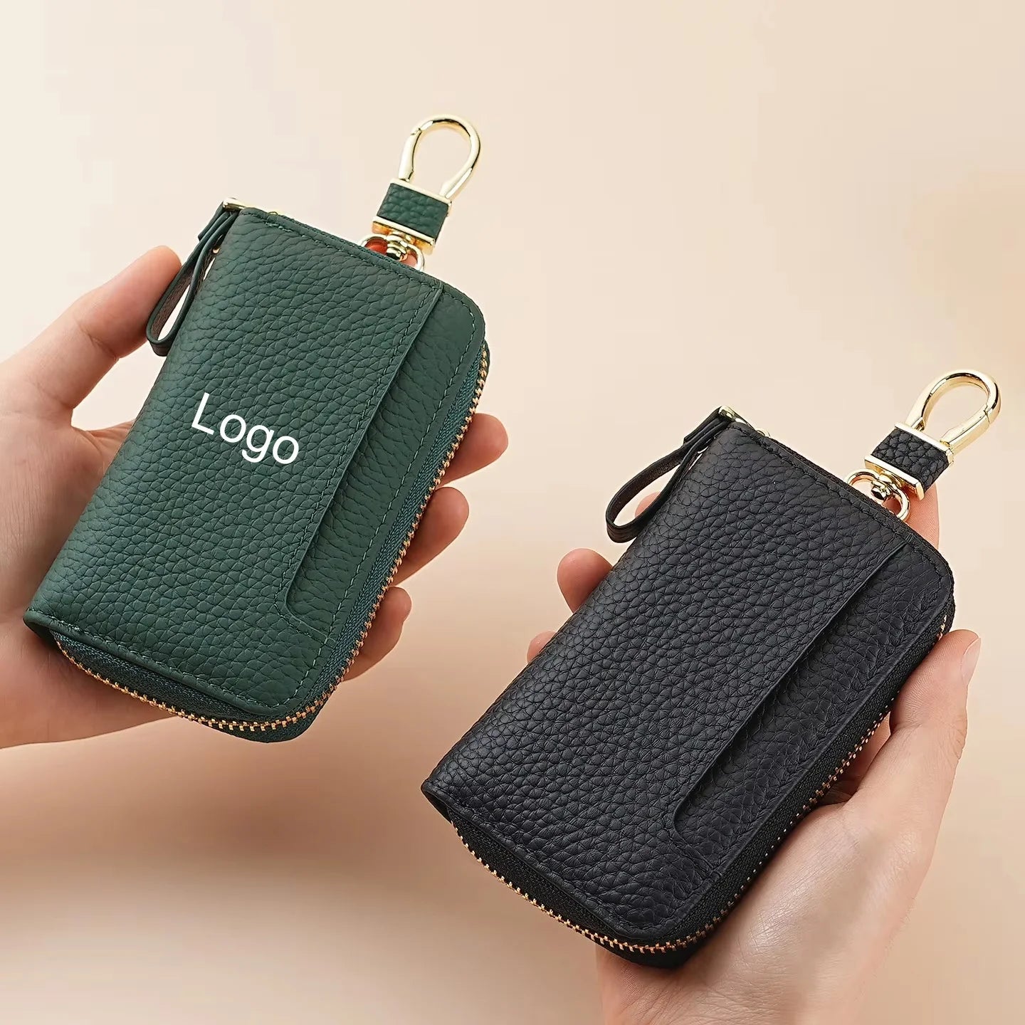 Factory Price Multi-Functional Car Key Holder Fashionable Zipper Genuine Leather Key Bag Customize Logo