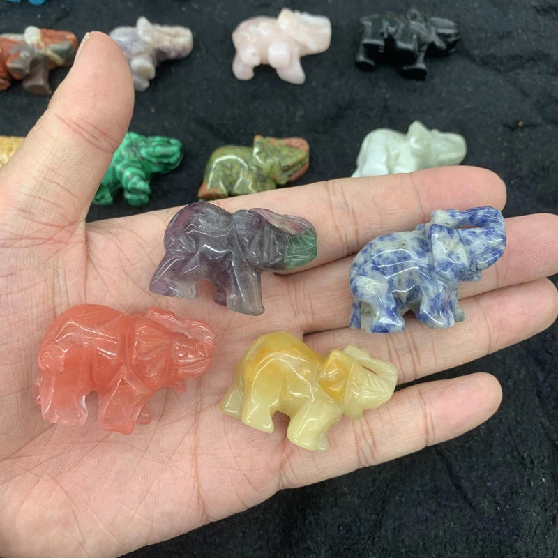 Random Color 4 CM 1.5 Inches Carving Elephant Animal Stone Natural Healing Crystals Crafts Home Decoration for Friend  Gifts