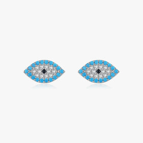Simple Stackable Earring for Women Fine Jewelry 925 Sterling Silver Exquisite High-Fashion Turquoise Evil Eyes Stud Earrings