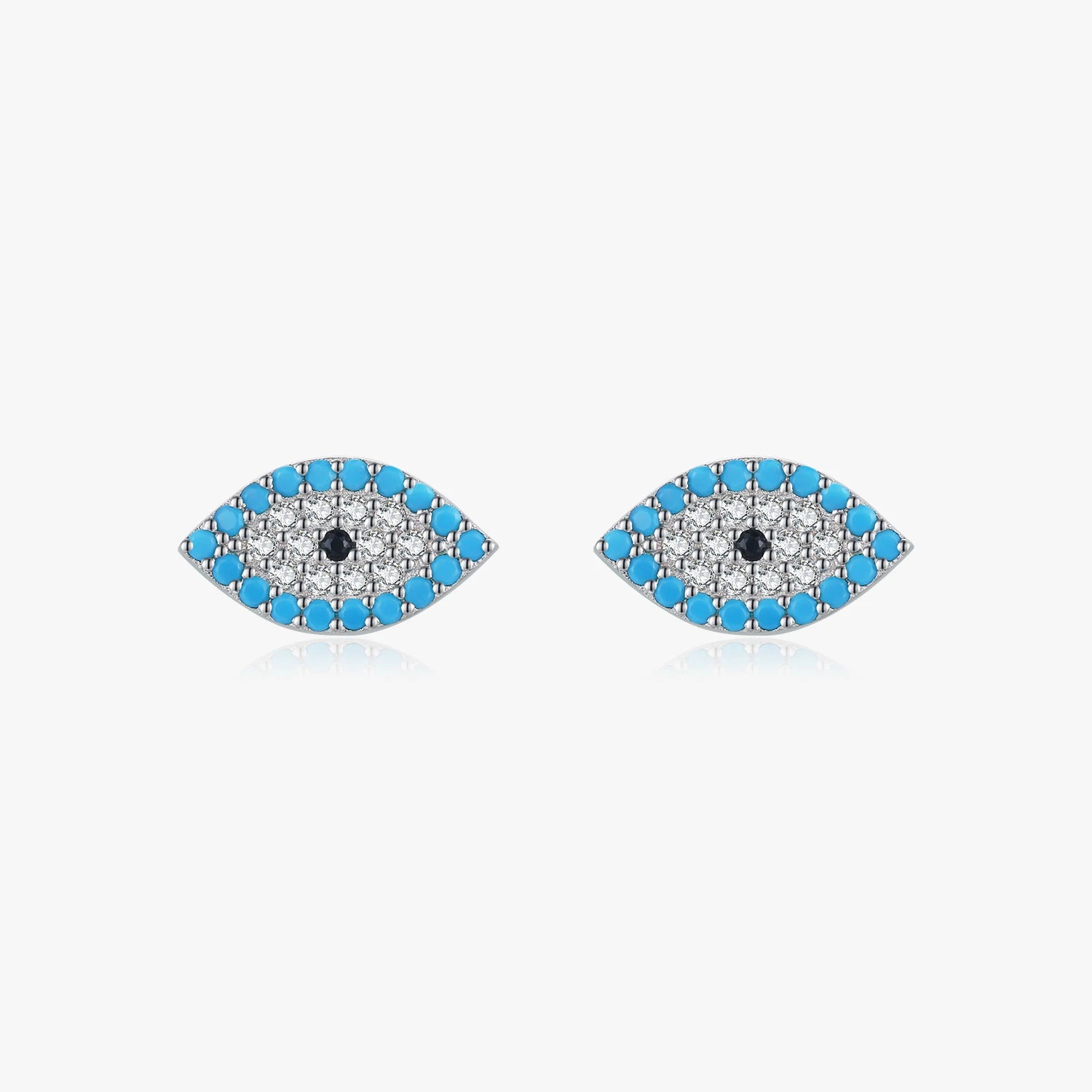 Simple Stackable Earring for Women Fine Jewelry 925 Sterling Silver Exquisite High-Fashion Turquoise Evil Eyes Stud Earrings