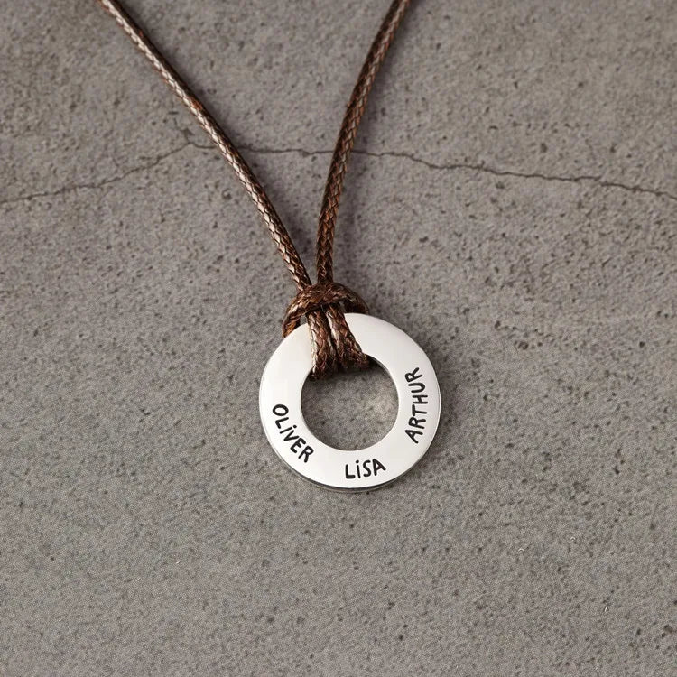 Personalized Father's Day Gifts 925 Sterling Silver Initial Letter Name Engraved Circle Necklace for Men