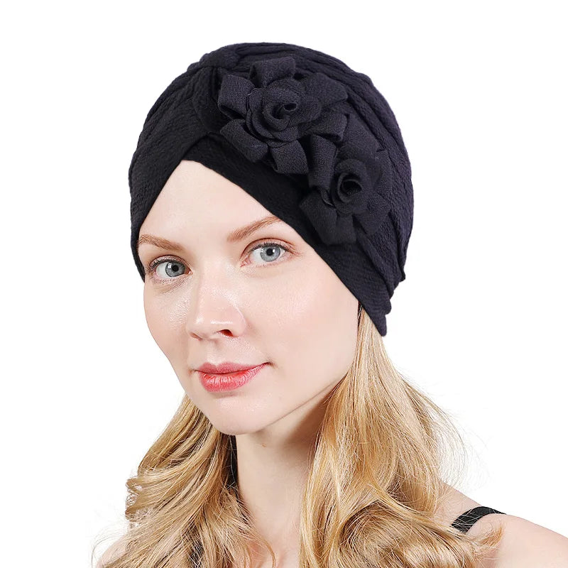 3D Flower Women Chemo Turban Autumn Bonnet Female Chemotherapy Cap Sleep Wear Twist Turban Hats