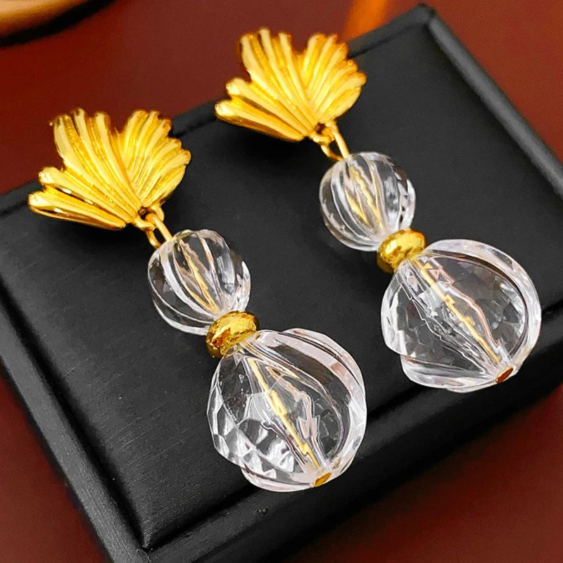 KAIMEI 2025 New Arrival Fashion Jewelry Vintage Fashion Clear Transparent Earrings Geometric Leaf Acrylic Round Tassel Earrings