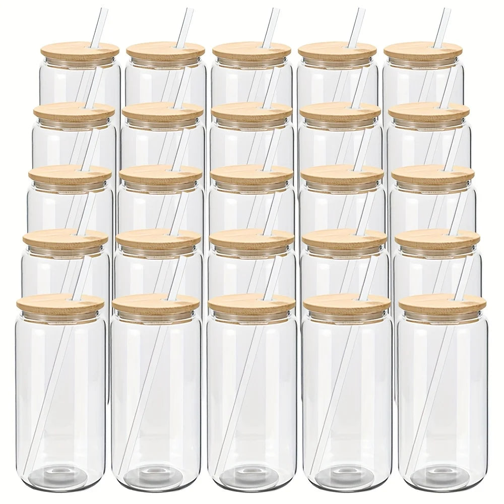 Best Selling 12oz 400ml 16oz Mini Small Blank Beer Soda Can Shaped Glass Cup with Bamboo Lid and Glass Straw