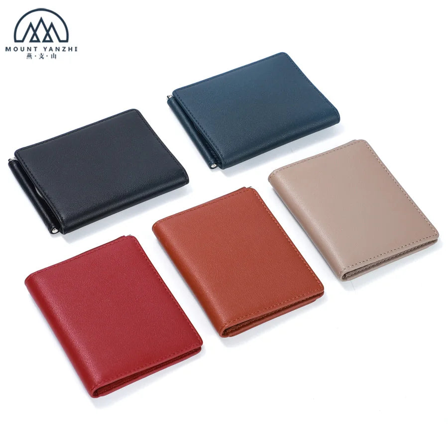 Minimalist RFID Blocking Slim Portable Business Durable Genuine Leather Money Clip Wallet Luxury Designer Unisex Trifold Wallet