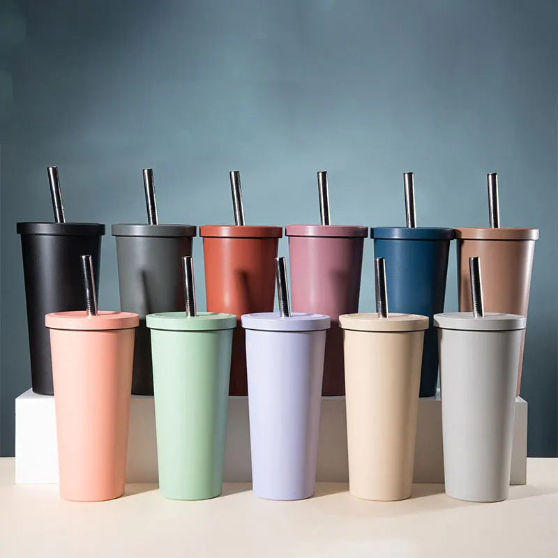 Factory 710ml 24oz Stainless Steel Double Wall Reusable Stainless Steel Coffee Tumbler Bubble Tea Reusable Cup with Straw