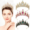 QS Baroque Style Gold Plated Alloy Crown Colorful Rhinestone Hair Bands Tiara Wedding Party Hair Accessories for Women