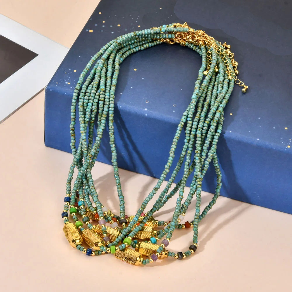 2025 New Arrival Gold-Plated Devil's Eye Pendant Necklace Vintage Natural Turquoise Handmade Beaded Necklace Jewelry