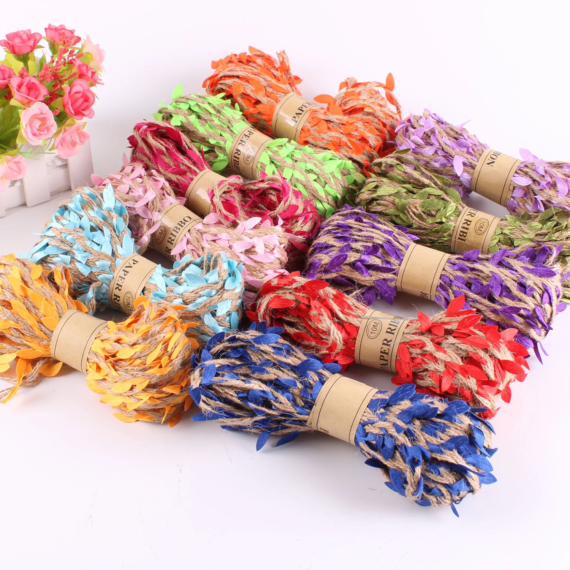 Best-selling Simulation Green Leaf  Natural Hemp Rope Weaving Ribbon for Diy Home Handmade Decoration Accessories