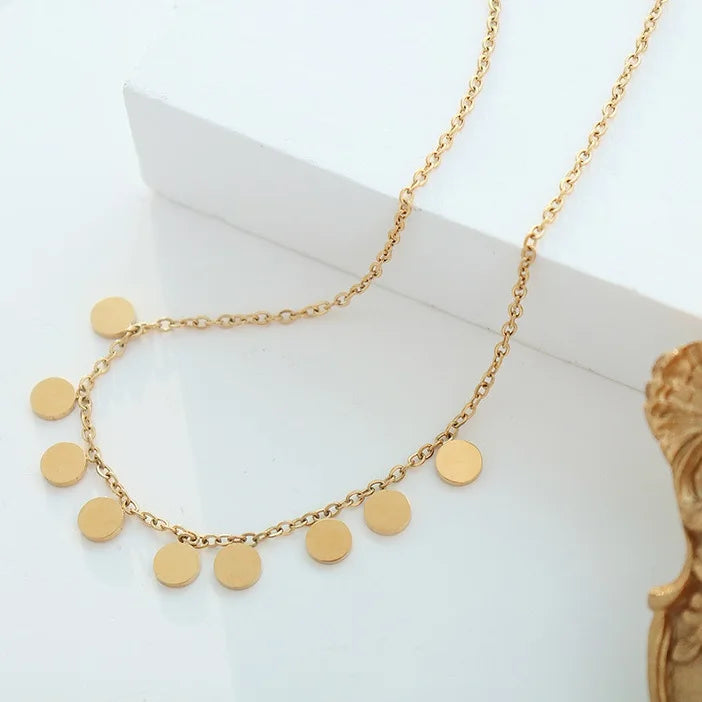 Dainty Small Round Amethyst Pendant Gold Plated Stainless Steel Gold Bangle Necklace Sets for Women