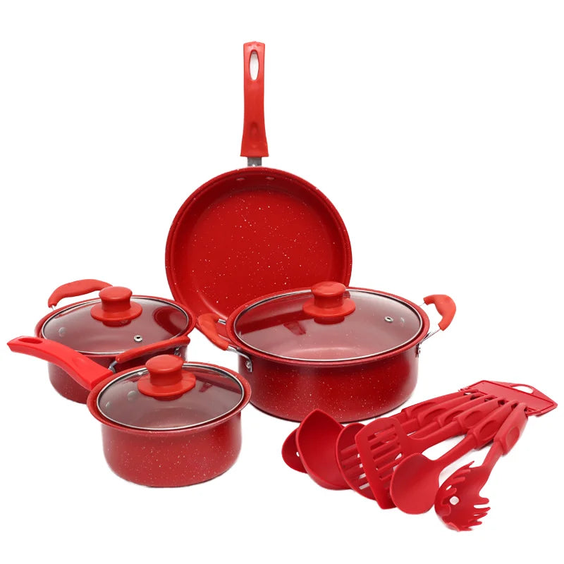Factory Supply 13-Piece Modern Non-Stick Metal Cookware Set Sustainable Soup Pot Milk Pan Frying Pan Combination Classic Design