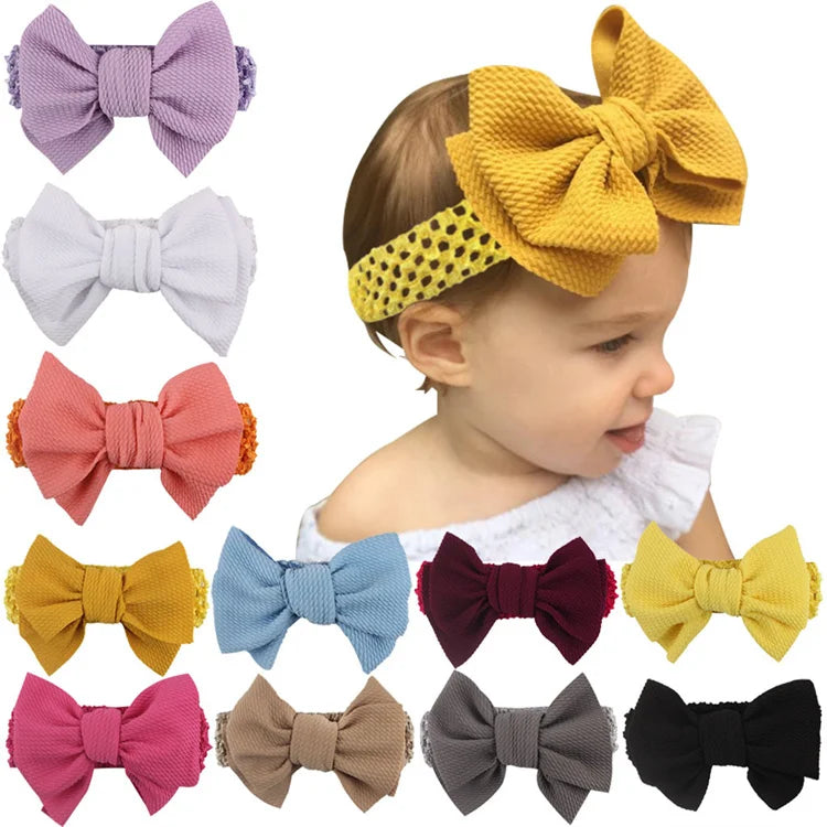 Kids Big Bow Soft Elastic Waffle Headband 2023 Hot-sale Solid Color Top Knot Fashion Headwear for Baby Girl Accessories
