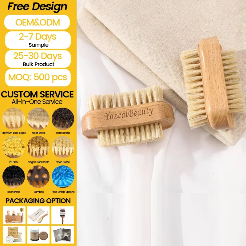 Yozeal 100% Natural Color Luxury Flat Wooden Nail Cleaning Brush Bristle Professional Dry Custom Logo Sample Service Available