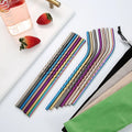 Reusable Custom Logo Stainless Steel 18/8 Drinking Metal Spiral Straw Set with Bag