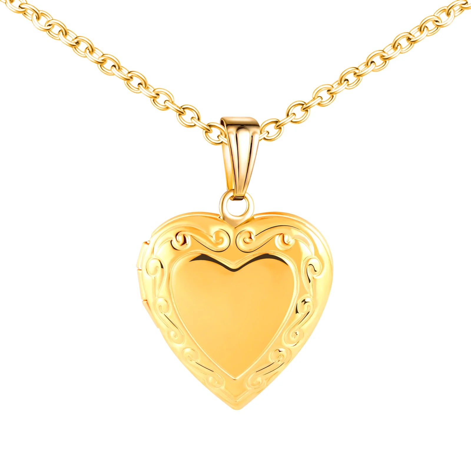 Classic Fashion Link Pendant Necklace for Men Gold Stainless Steel Jewelry Heart Shape Textured Border Stylish Trendy Gift