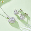 Luster 925 Silver Double Halo Heart Moissanite Diamond Stud Earrings and Pendant Necklace Jewelry Set Moissanite