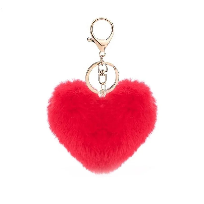 Cute Heart Pom Pom Keychain in Many Colors Cute Fluffy Personalized Fur Heart Shaped Keychain Pompom for Bag Accessory
