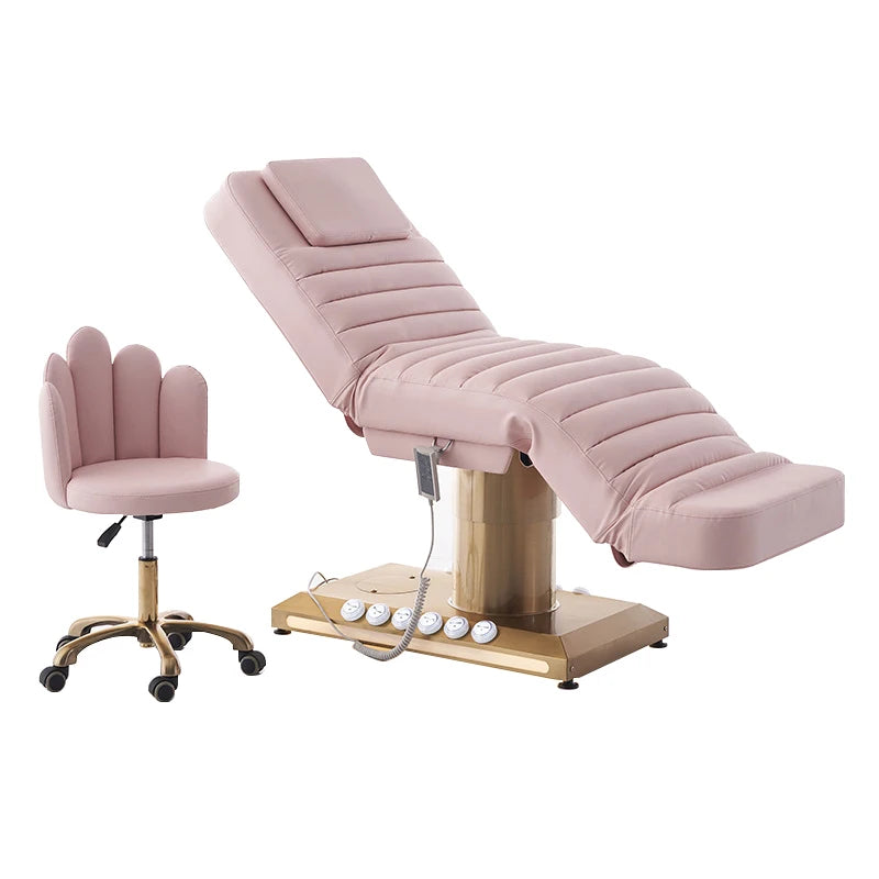 Multi-Functional PU Leather Beauty Salon Bed Modern Electric Beauty Bed With Sturdy Frame Foot Control Led Light Gold Base MegaBDM