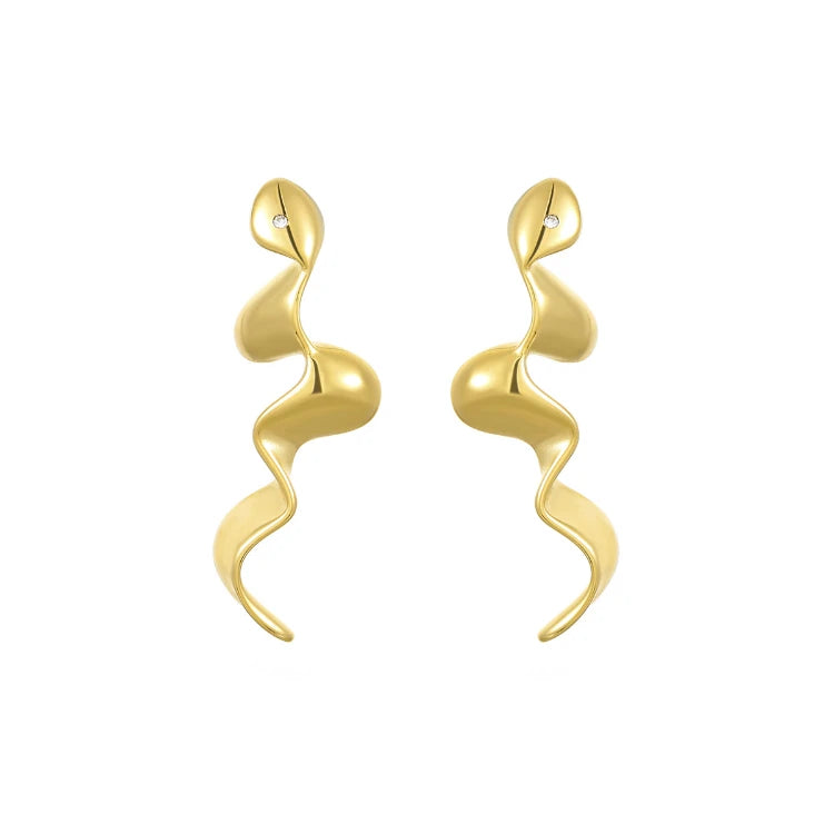 MC154 Wholesale Stainless Steel 18K Gold Snake Shaped Twisted Long Earrings Irregularly Smooth Twisted Fashion Stud Earrings