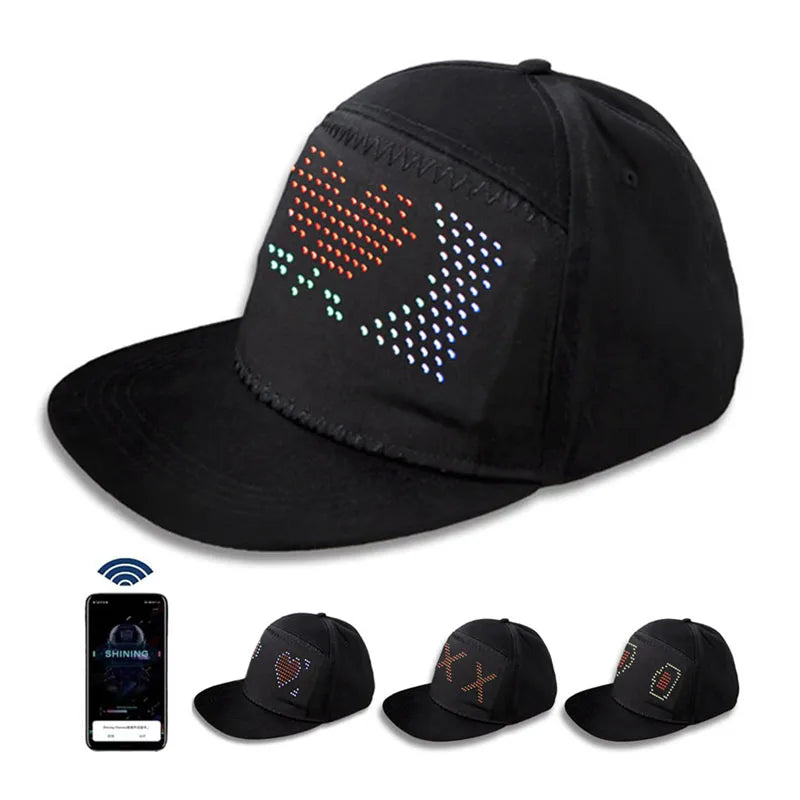 Led Baseball Cap bluetooth Rgb Light up Word Bulk Led Display Panel Hat with Led Screen