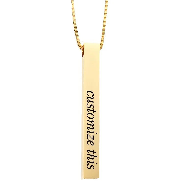 Rectangle Stainless Steel Custom Bar Script Personalized LOGO Vertical 3D Name Bar Necklace Schmuck 18k Gold PVD Jewelry Gift