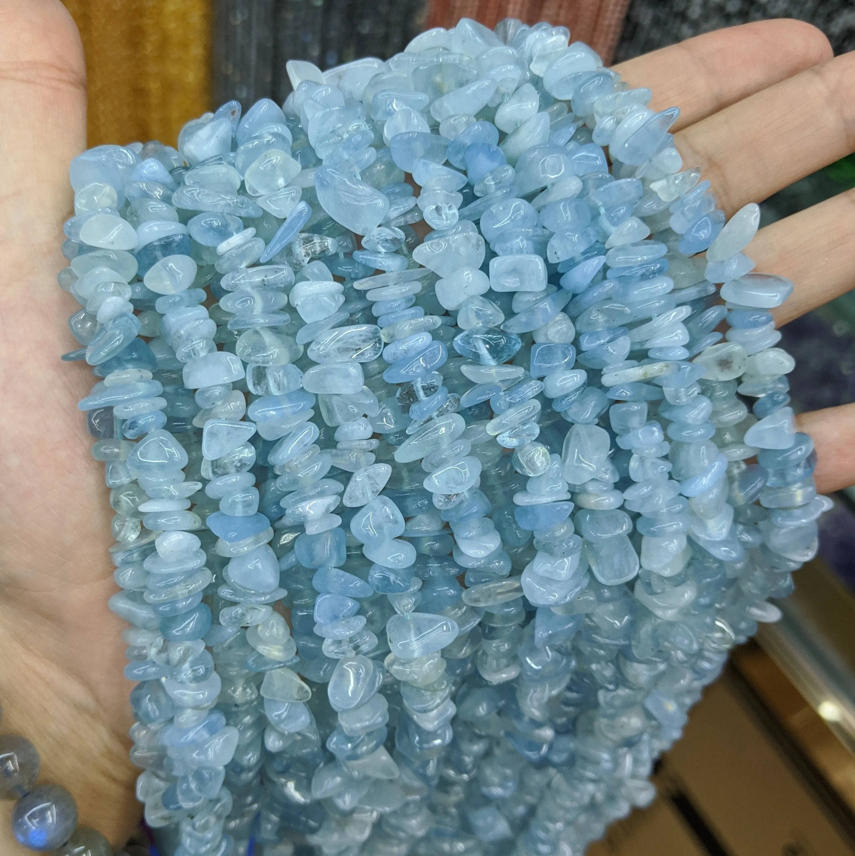 Small Irregular Natural Blue Aquamarine Gemstone Chips Stone Beads for DIY Jewelry Making