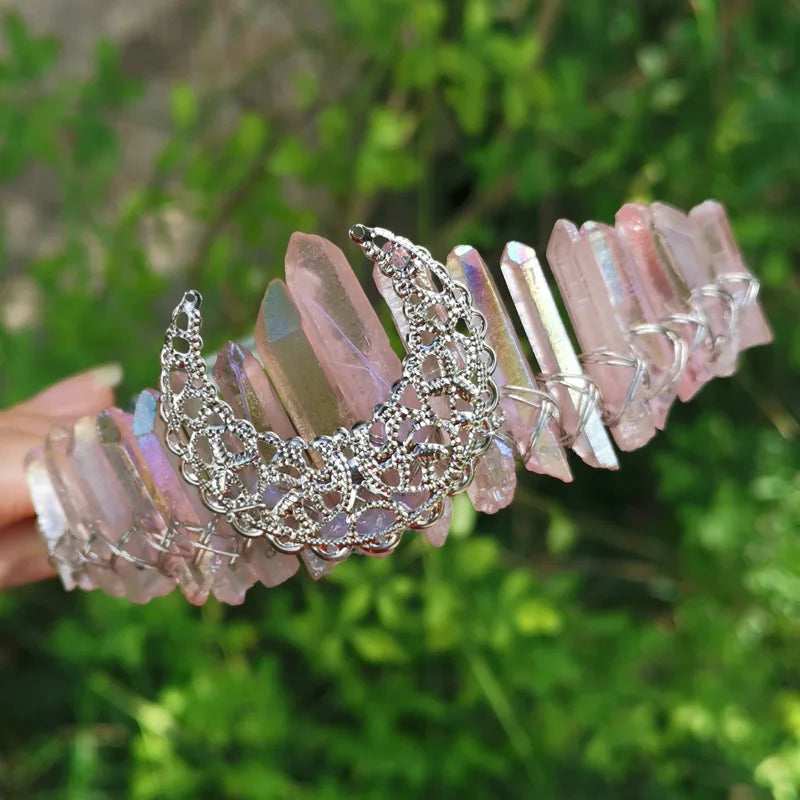 HZ Good Design Red Female New Handmade Natural Aura Quartz Point Crystal Creative Hair Band Headband Hair Accessories Wholesale