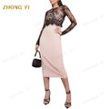 Customized Lace Long Sleeves Summer Women's Fashion Elegant Good Stretch Back Slit Midi Women Party Casual Dresses
