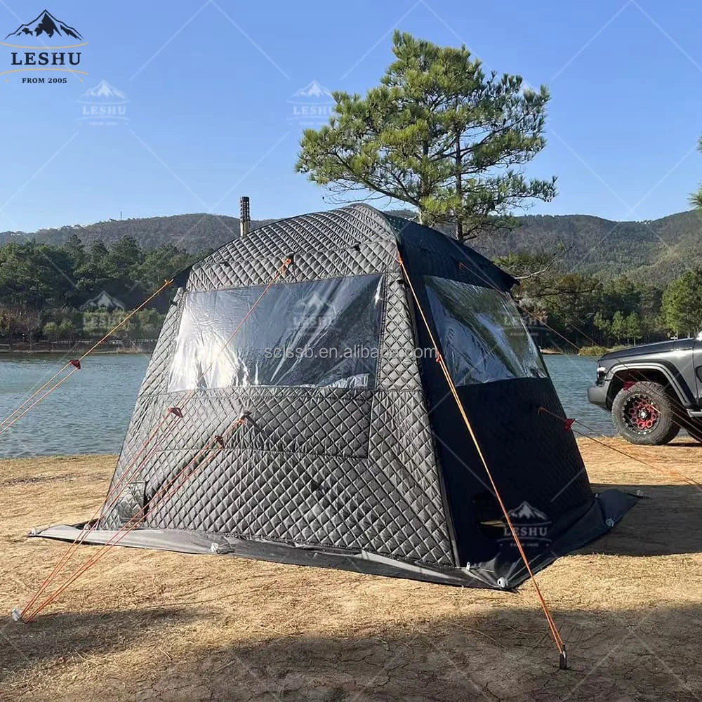 Hot Selling Large Inventory 3-4 Person Black Outdoor 210D Oxford Cloth Sauna Hot Tent with Stove Jack