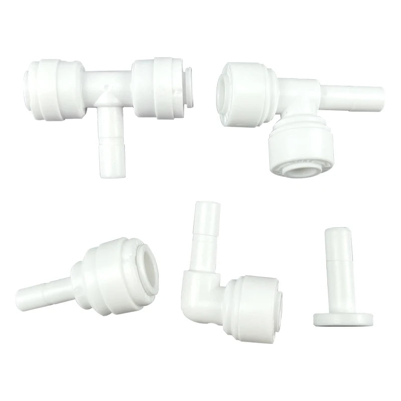 1/4 Tube O.D Quick Fitting Push Lock R O Water System Connectors T Shape L Shape Elbow Plug POM Material 3/8 Tubing Connecting