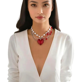 Layered Pearl Beads Chain With Heart Choker Necklace for Women Y2K Ladies Clavicle Chain Accessories 2025 Fashion Female Jewelry