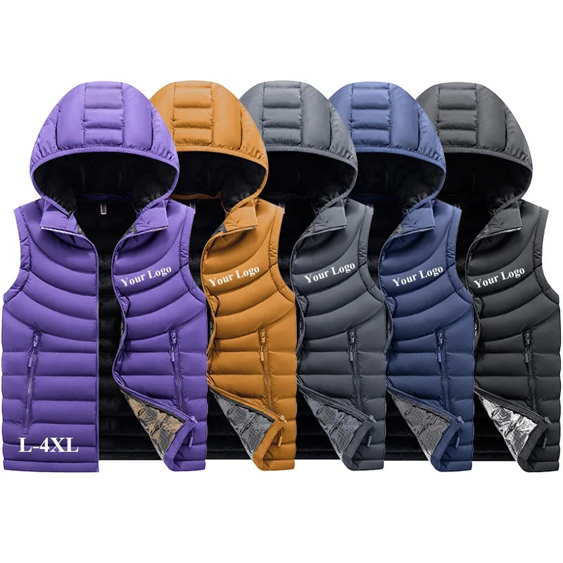 Winter Sleeveless Jacket Men Warm Thick Collar Coats Male Cotton-Padded Vest Man's Custom logo Quilting Puffer Vest