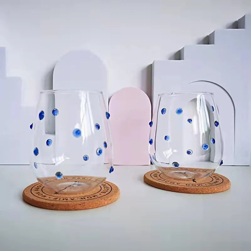 Solhui Nordic Creative Blue Dots Glass Water Coffee Cups Novelty Cup