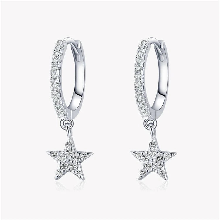 Customized 925 Sterling Silver Star Pendant Hoop Earrings Fashion Dainty Small Jewelry for Women with Zircon