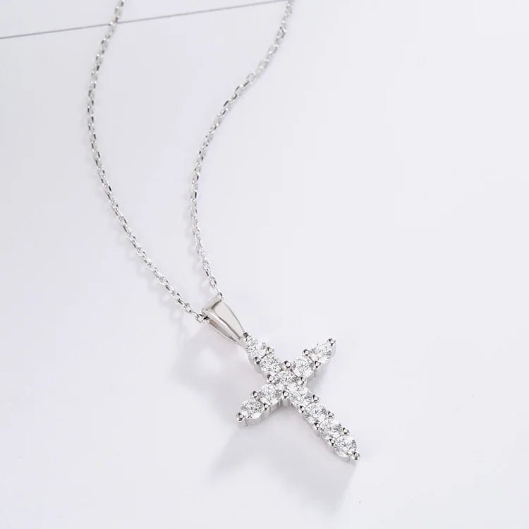 POLIVA Fashion 925 Sterling Silver Pendants 3A Cubic Zirconia White Gold Plated CZ Cross Pendant for Girls