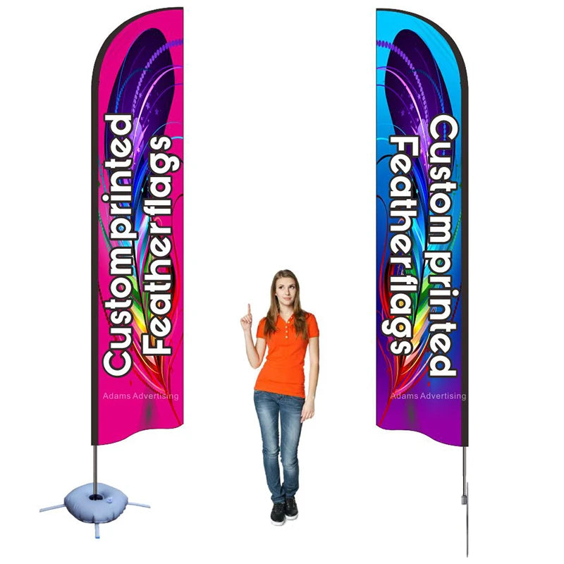 Custom Printing Feather Flags Flex Banner Stand Tie-Down Clip Ground Spike Cross Base & Weight Donut