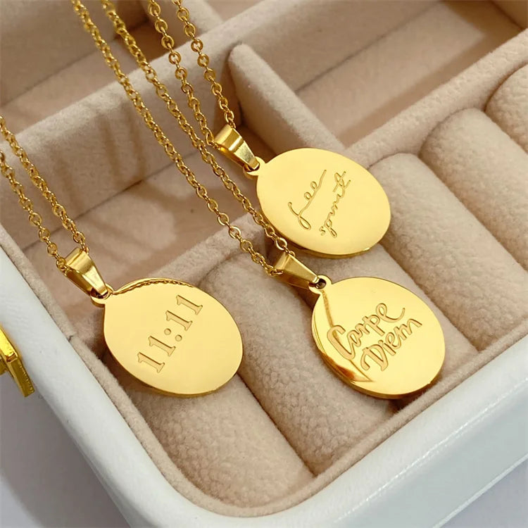 Inspiration Quotes Carpe Diem Fashion Blank Jewelry Stainless Steel Women Men Accessories Necklace Round Pendant