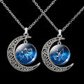 Handmade 12 Horoscope Necklace Aries Leo Gemini Libra Virgo Zodiac Signs Glass Dome Crescent Moon Pendant Necklace
