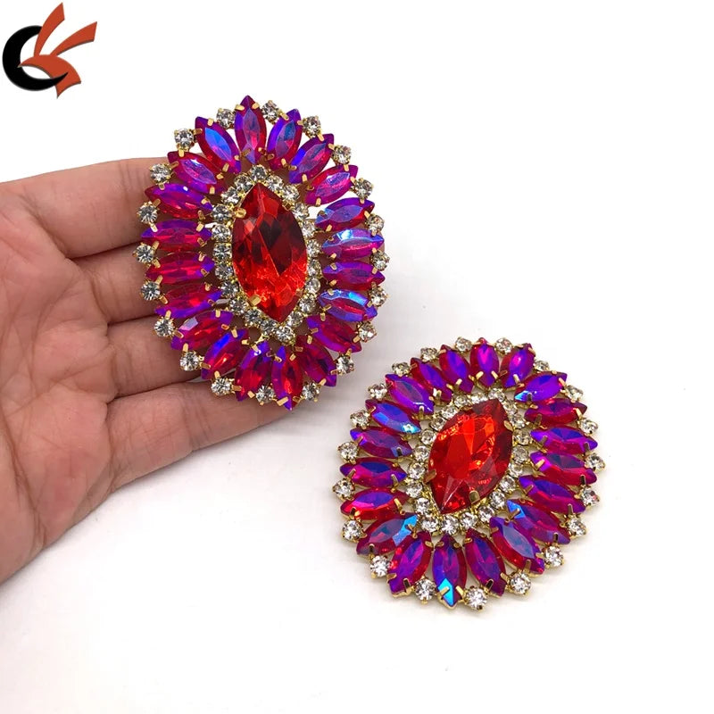 Handmade Sparkling Red AB Glass Beads With Gold Base Rhinestone Appliques for Sewing for Carnival Ornament