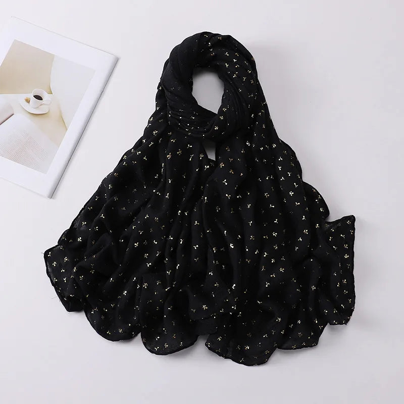 Wanyi Fashion Muslim Hijab Scarf Viscose Plain Pattern 90x180cm Women's Gold Stamping