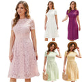 Custom Color Lace Dress Manufacturer pink Full Lace Fashion Elegant Pary Dress Summer Casual Quality Embroidery Lace Midi Dress