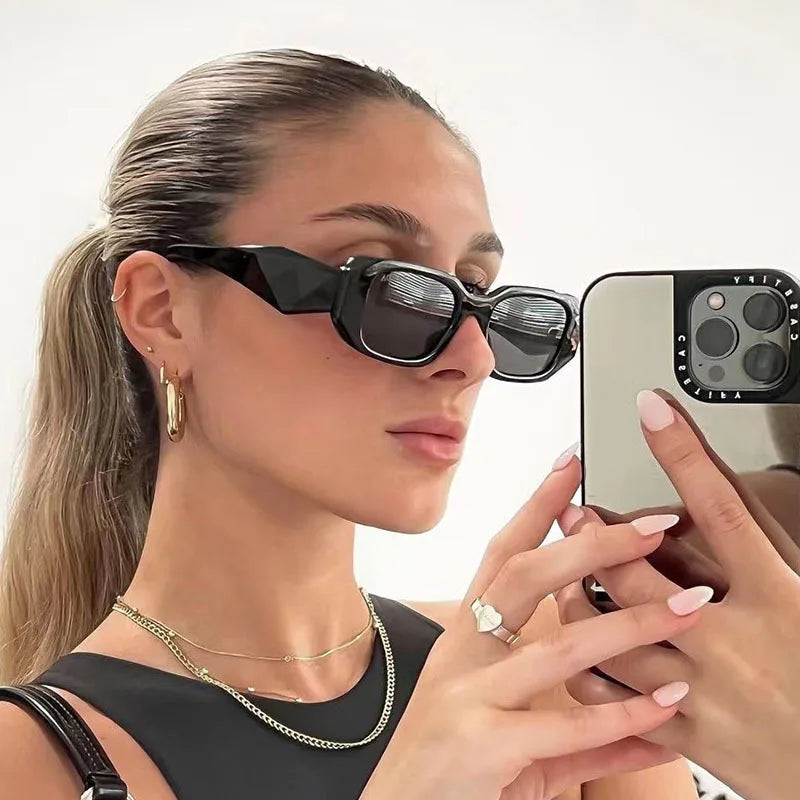 UNOC 2026 Custom Logo Sunglasses White PC Frame Square UV400 Eyewear with New Hexagon Shades for Women Men Wholesale Sun Glasses